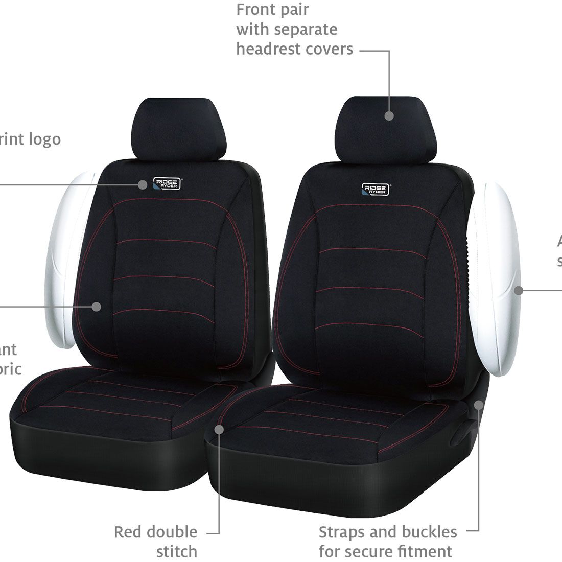 Ridge Ryder Neoprene Seat Covers Black/Red 30SAB, , scanz_hi-res