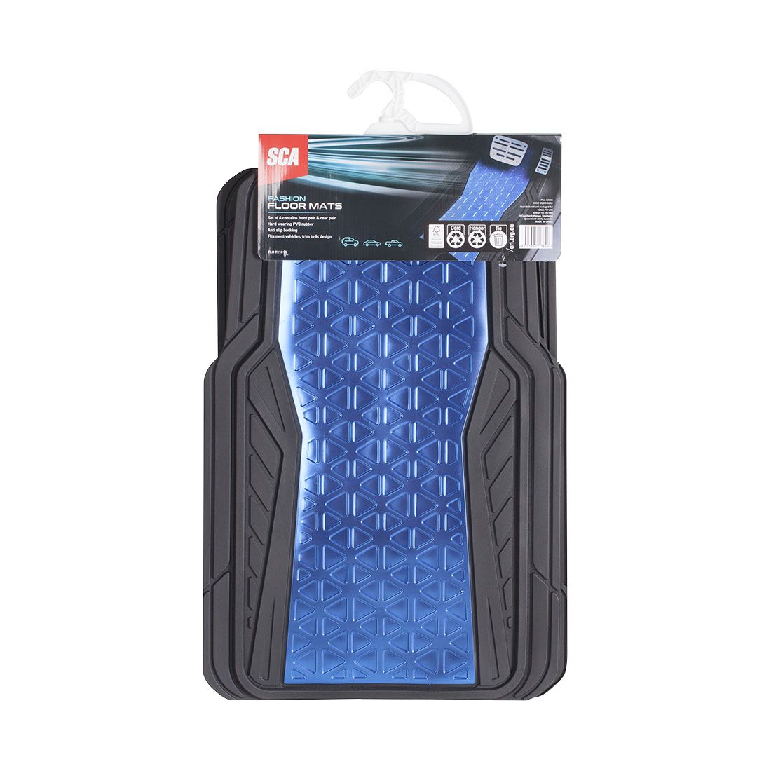 SCA Floor Mats PVC Rubber Pattern Blue Set of 4, , scanz_hi-res