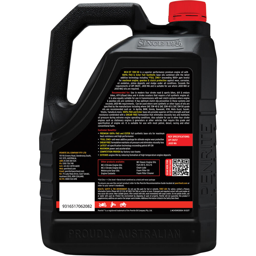 MC-4 PAO Ester Motorcycle Oil - 15W-50, 4 Litre | Supercheap Auto New