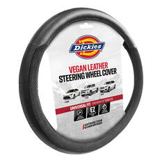 Dickies Premium Leather Look & Suede Steering Wheel Cover Black 380mm Diameter, , scanz_hi-res