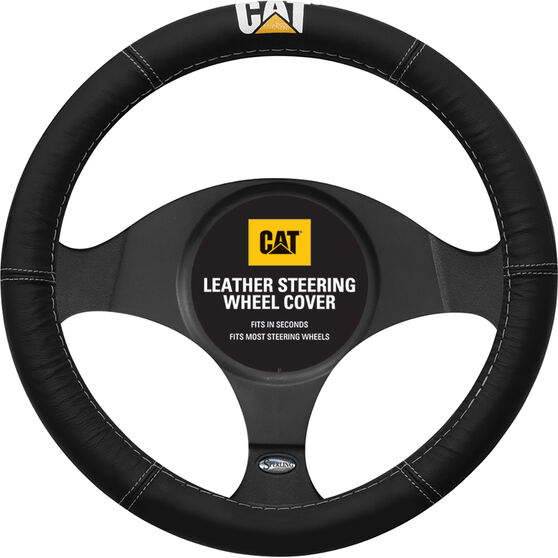 Caterpillar Steering Wheel Cover Leather Black 380mm Diameter, , scanz_hi-res
