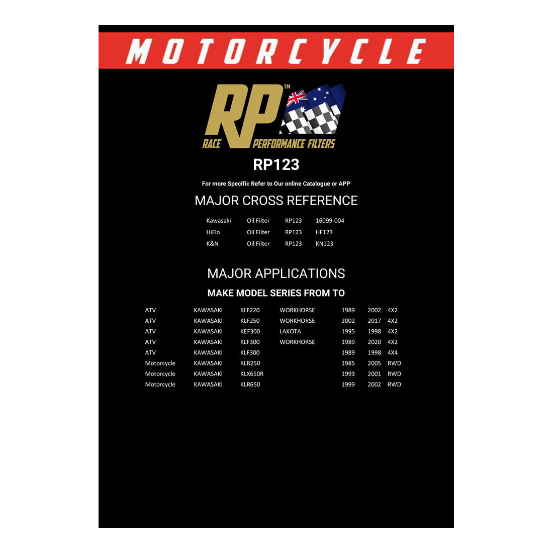 Race Performance Motorcycle Oil Filter RP123, , scanz_hi-res