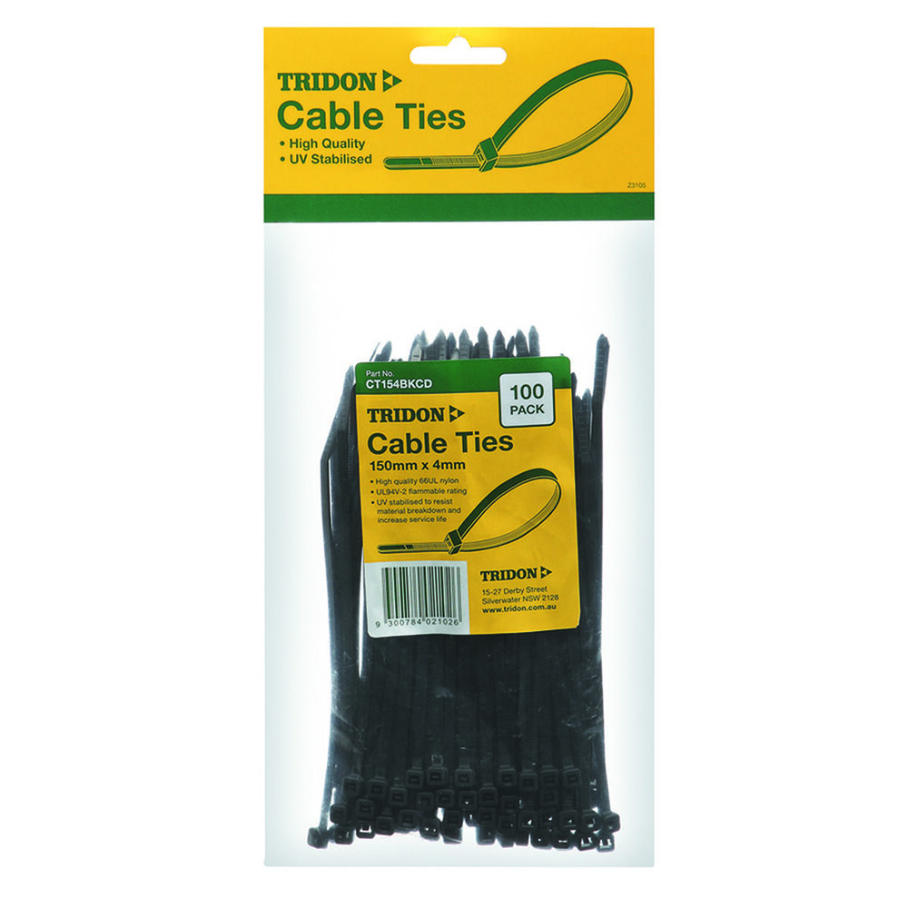 Tridon Cable Ties Black, 150mm x 4mm, 100 Pack Supercheap Auto New