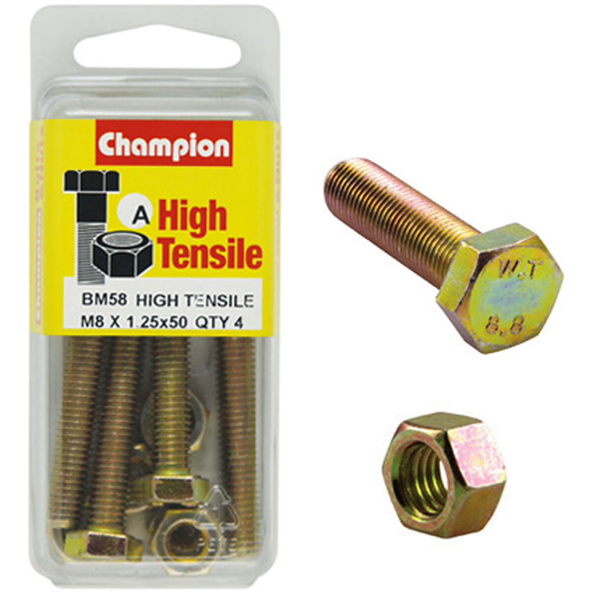 Champion High Tensile Bolts and Nuts BM58, M8x1.25 x 50mm, , scanz_hi-res