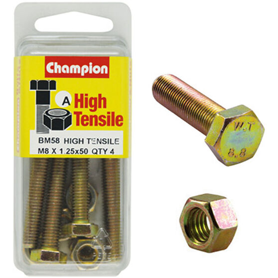 Champion High Tensile Bolts and Nuts BM58, M8x1.25 x 50mm, , scanz_hi-res