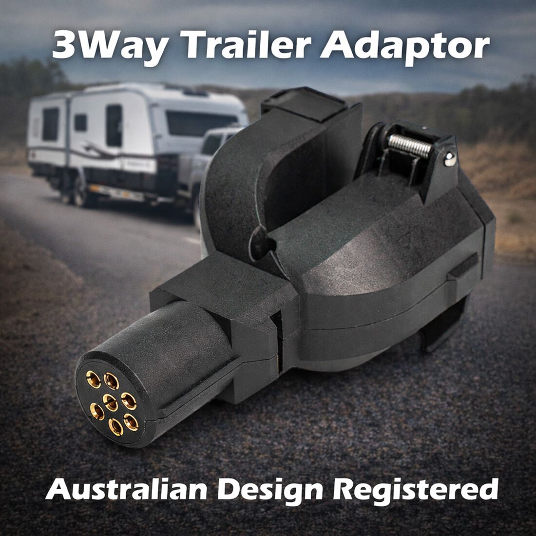 SCA Trailer Adaptor 3 Way 7 Pin Small Round Socket to 7 Pin Flat Plug, 7 Pin Large Round Plug, , scanz_hi-res
