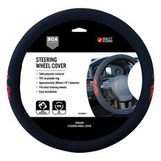 SCA Steering Wheel Cover - Dragon Twill Polyester, Black/Red, 380mm diameter, , scanz_hi-res