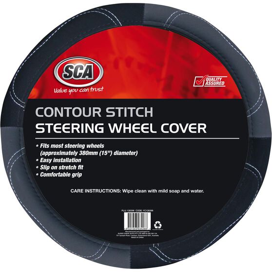 SCA Steering Wheel Cover - Contour Stitch, Grey, 380mm diameter, , scanz_hi-res