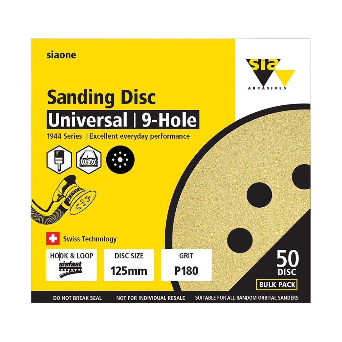 SIA Abrasives 125mm Sanding Disc, 1944 Series, 8 Hole, 120 Grit, 50 Pack, , scanz_hi-res