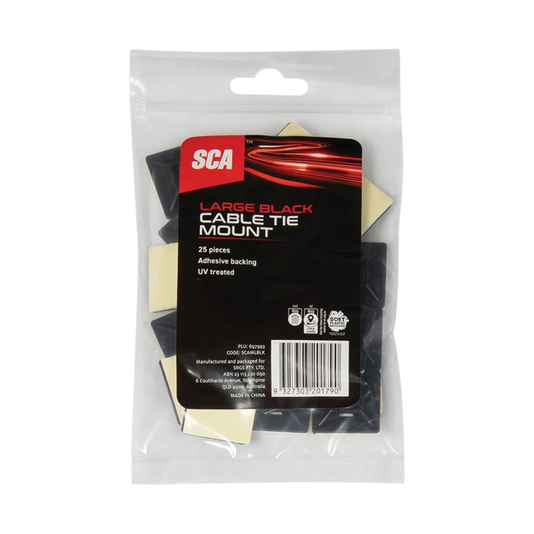 SCA Cable Tie Mounts Large 28mm x 28mm, Pack of 25, Black, , scanz_hi-res