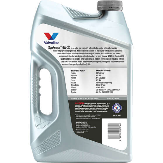 Valvoline Synpower Engine Oil 0W-20 6 Litre, , scanz_hi-res