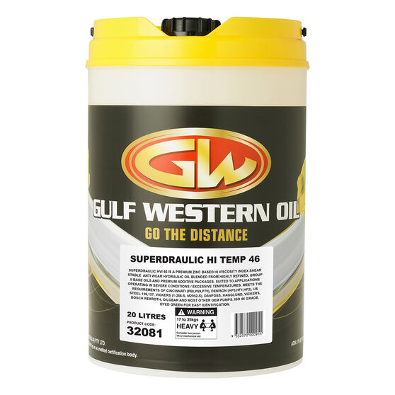 Gulf Western Superdraulic Hydraulic Oil - ISO 46, 20 Litre, , scanz_hi-res