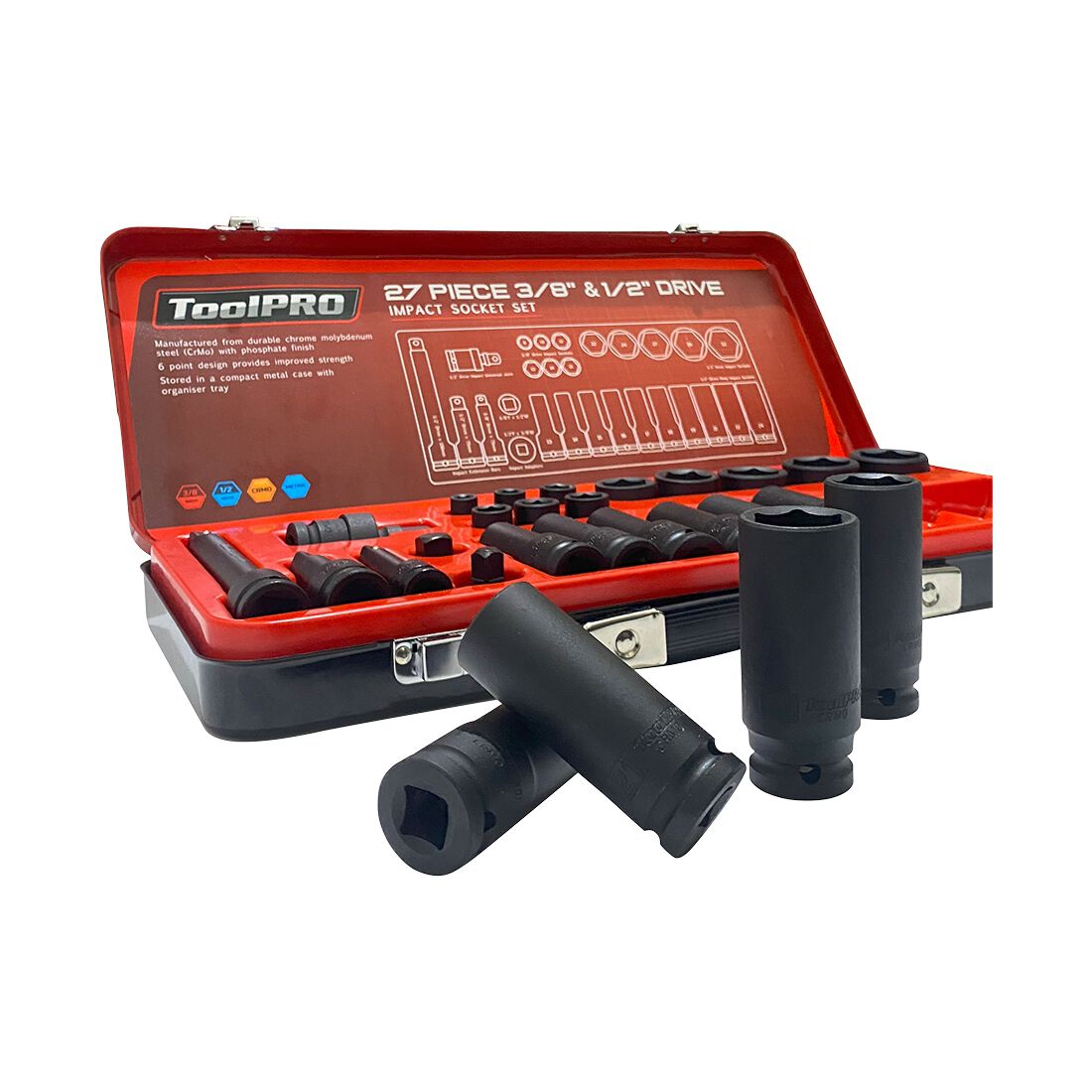 ToolPRO Impact Socket Set 3/8 & 1/2" Drive Metric 27 Piece, , scanz_hi-res