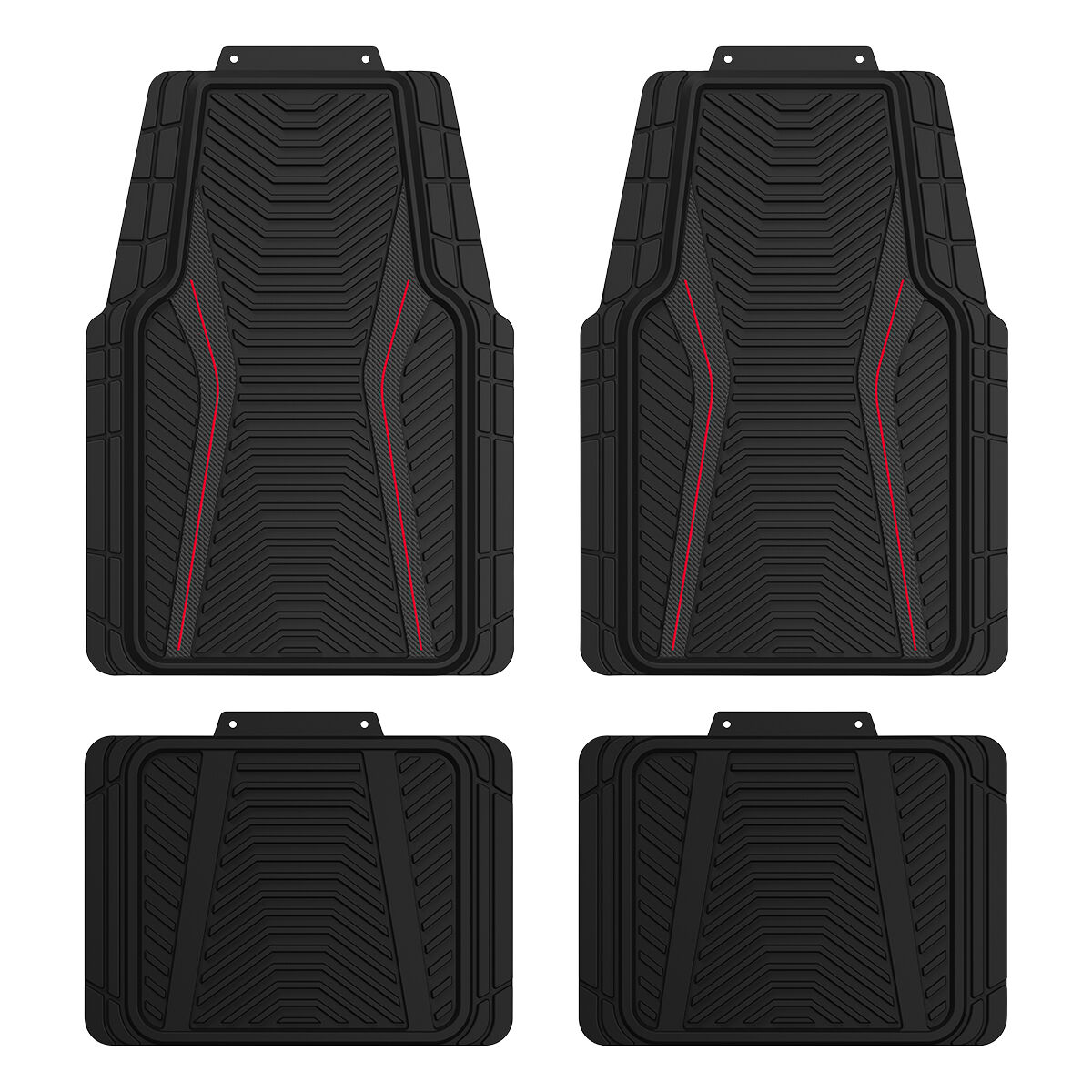 SCA Carbon Fibre PVC Car Floor Mats - Set of 4, Black/Red, , scanz_hi-res