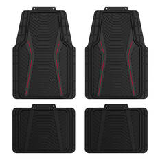 SCA Carbon Fibre PVC Car Floor Mats - Set of 4, Black/Red, , scanz_hi-res