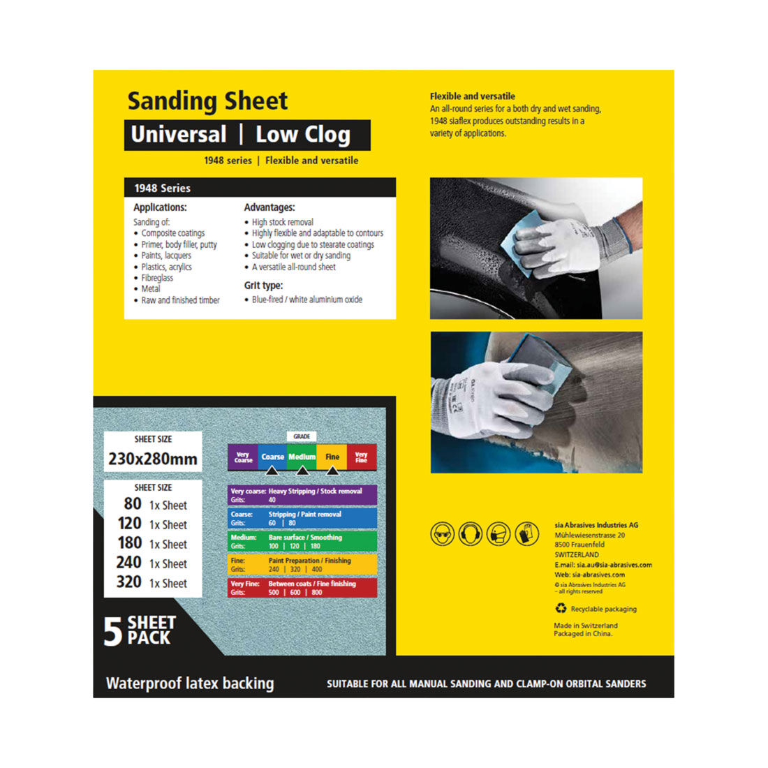 SIA Abrasives Sandpaper 5 Pack Mixed - Siaflex 1948, , scanz_hi-res