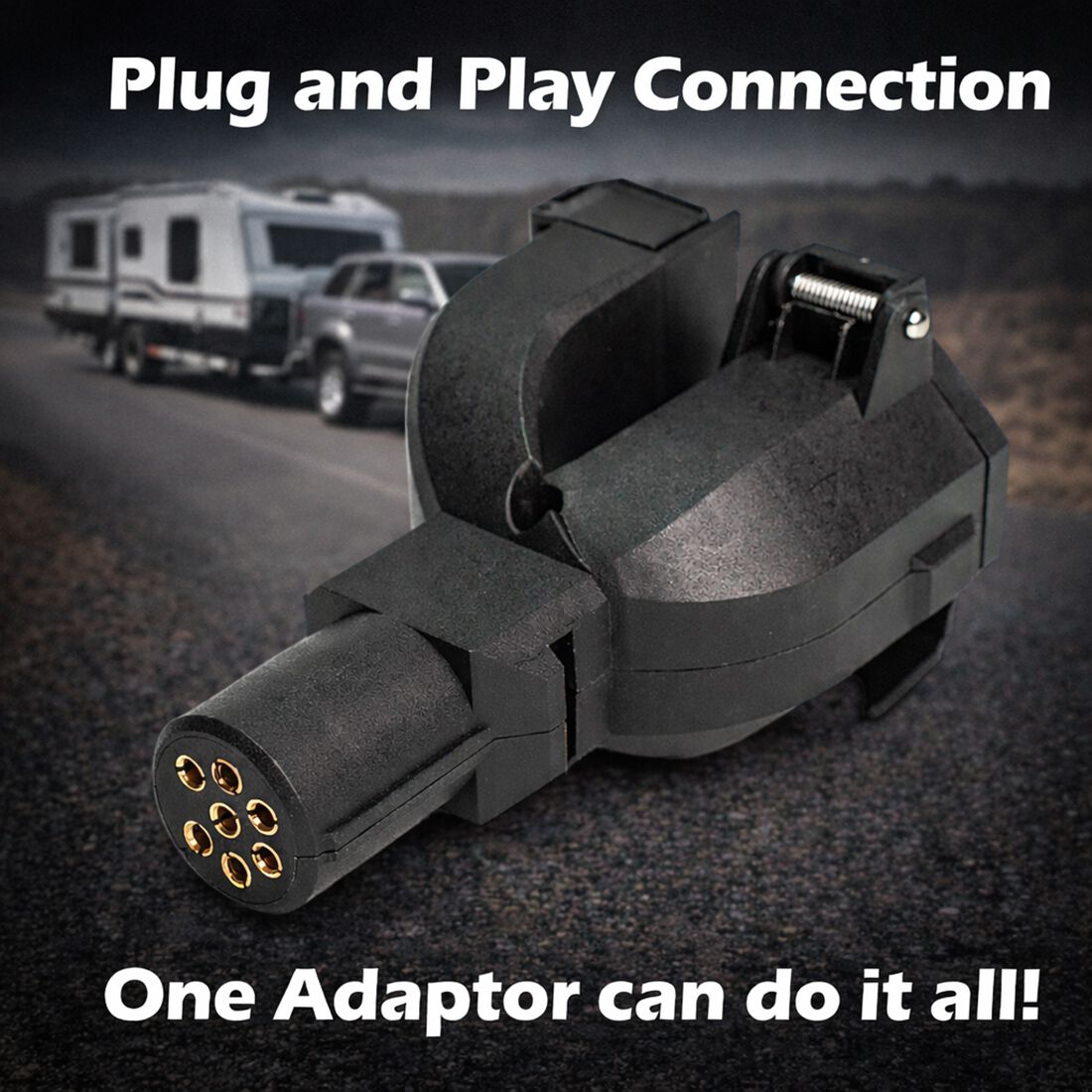 SCA Trailer Adaptor 3 Way 7 Pin Small Round Socket to 7 Pin Flat Plug, 7 Pin Large Round Plug, , scanz_hi-res