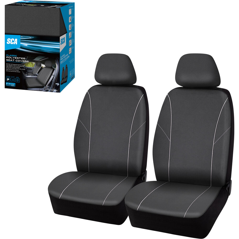 SCA Essential Polyester Seat Covers Black, Adjustable Headrests, Size
