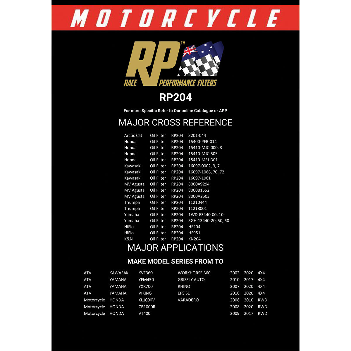 Race Performance Motorcycle Oil Filter RP204, , scanz_hi-res