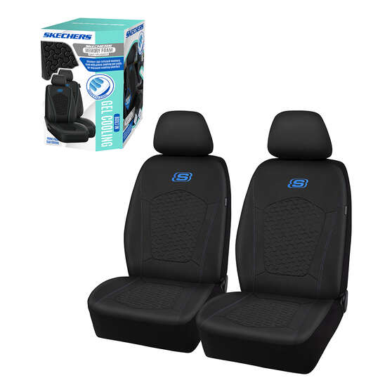 Skechers Gel Memory Foam Seat Covers Black/Blue Adjustable Headrests Airbag Compatible 30SAB, , scanz_hi-res