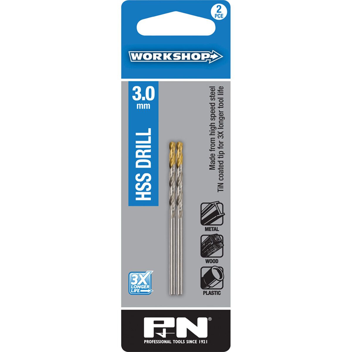 P&N Workshop Drill Bit HSS Tin Tipped 3.0mm 2 Pack, , scanz_hi-res