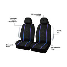 SCA Opal Leather Look Seat Covers Black/Blue Adjustable Headrests, , scanz_hi-res