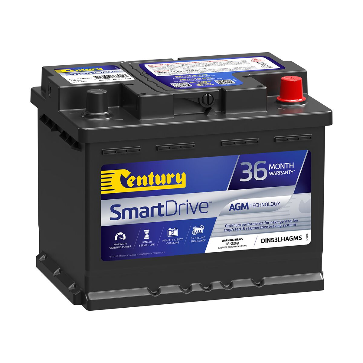 Century SmartDrive DIN53LHAGMS Car Battery ISS Stop/Start AGM, Maintenance Free, 680CCA, , scanz_hi-res