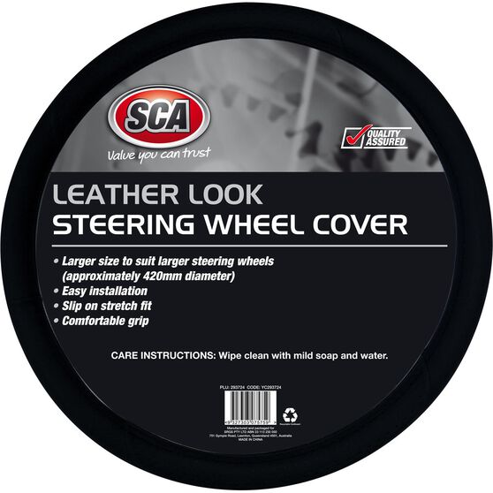 SCA Steering Wheel Cover - Leather Look, Black, 430mm diameter, , scanz_hi-res