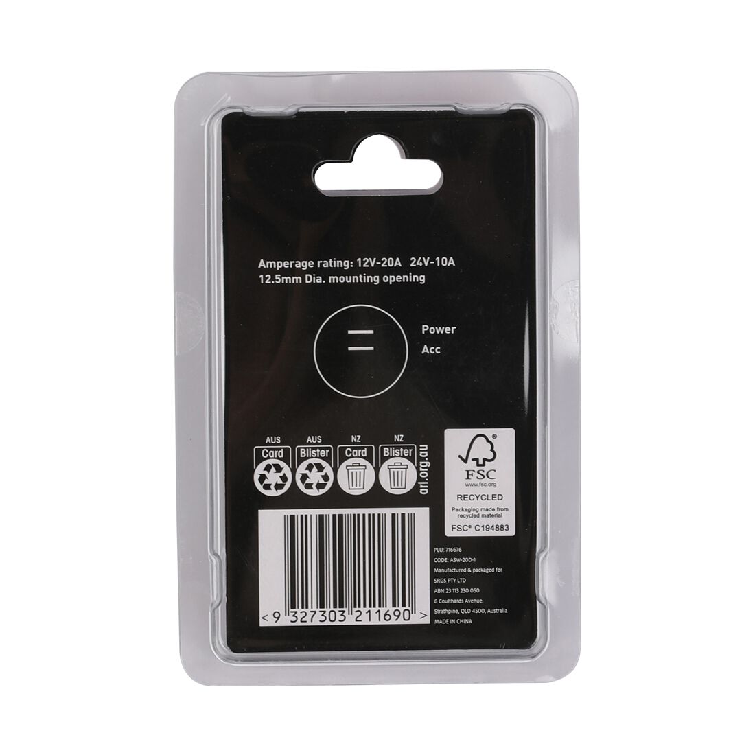 SCA Rocker Switch Oval - 12/24V, On/Off, Plastic, , scanz_hi-res
