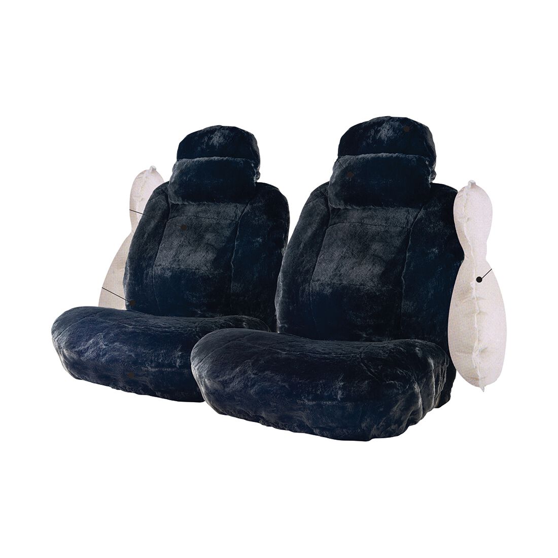 Platinum CLOUDLUX Sheepskin Seat Covers - Black Adjustable Headrests Size 30 Airbag Compatible, , scanz_hi-res