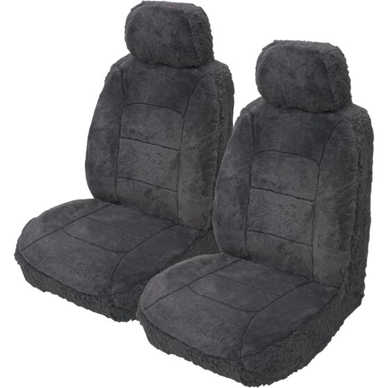 Silver CLOUDLUX Sheepskin Seat Covers - Slate Adjustable Headrests Size 30 Front Pair Airbag Compatible, Slate, scanz_hi-res
