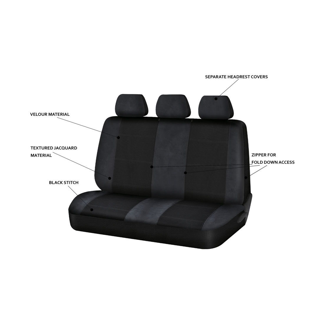 SCA Premium Jacquard and Velour Seat Covers Charcoal Rear Seat Size Adjustable Zips 06H, , scanz_hi-res