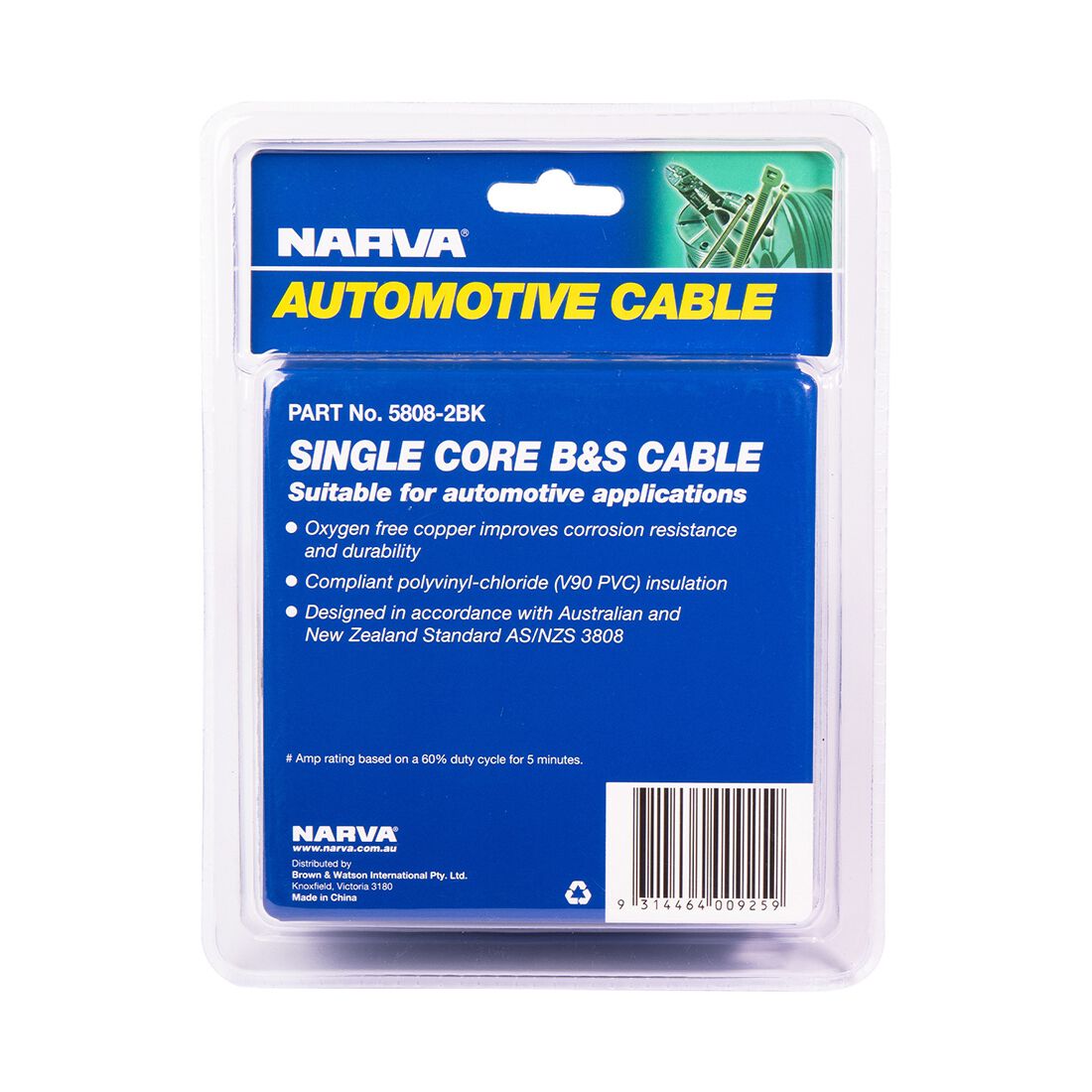 Narva Battery & Starter Cable, 100 Amp, 8mm x 2m - Black, , scanz_hi-res