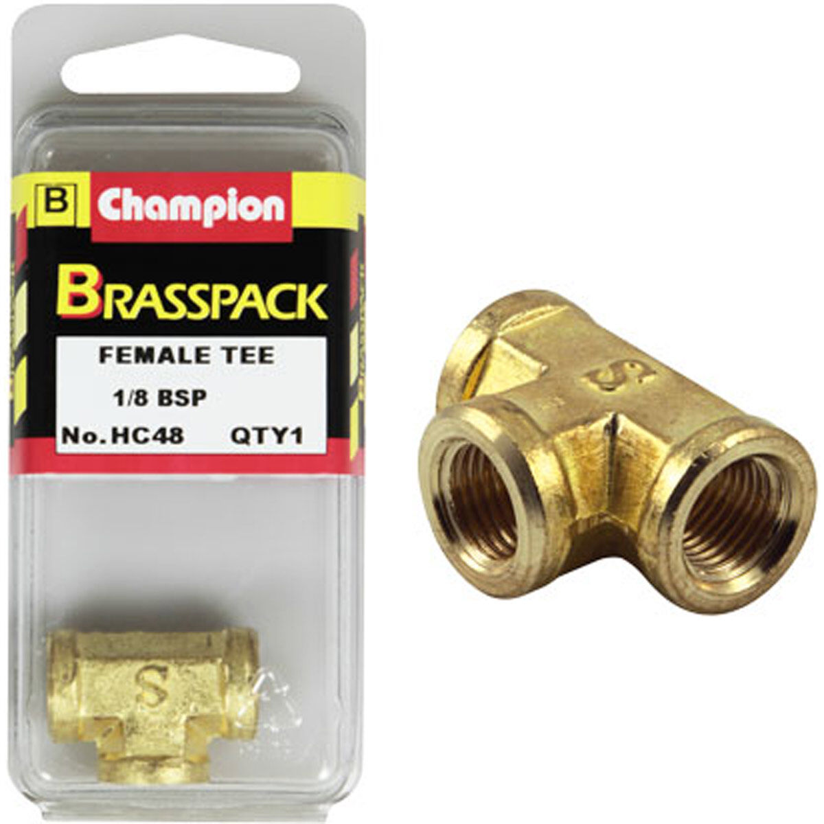 Champion Brass Pack Female T Piece HC48, 1/8", , scanz_hi-res