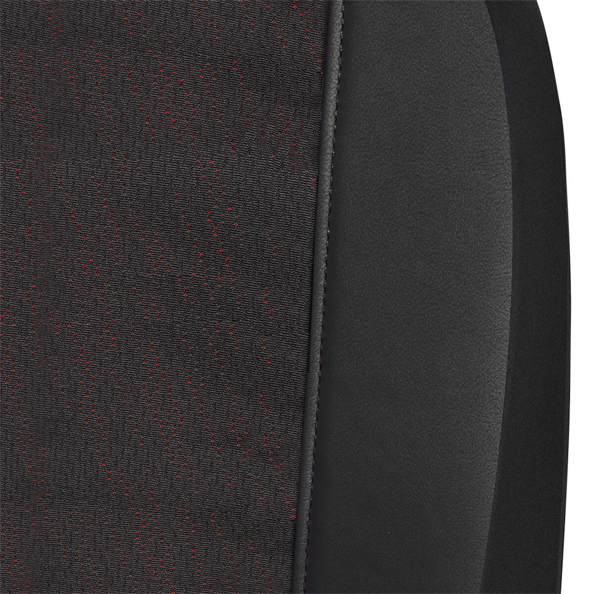 SCA Premium Jacquard & Leather Look Seat Covers Black/Red Adjustable Headrests Rear Bench 06H, , scanz_hi-res