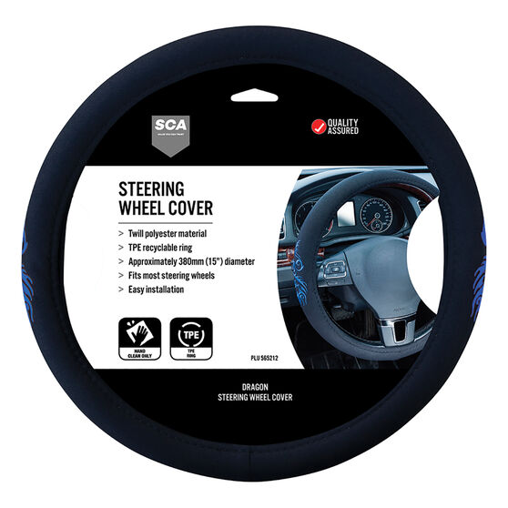 SCA Steering Wheel Cover - Dragon Twill Polyester, Black/Blue, 380mm diameter, , scanz_hi-res