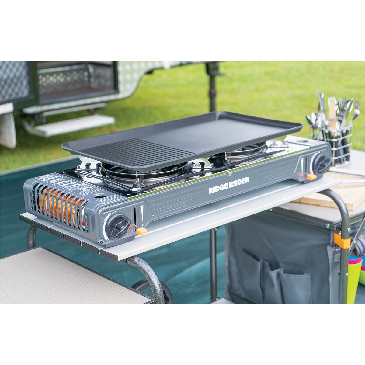 Ridge Ryder Butane Stove Double Burner Steel Plate, , scanz_hi-res