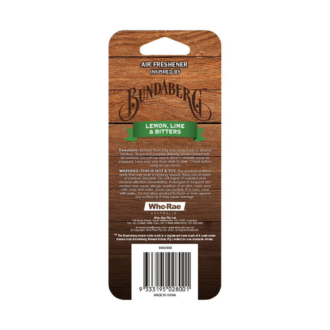 Bundaberg Carded Air Freshener - Lemon, Lime & Bitters, , scanz_hi-res