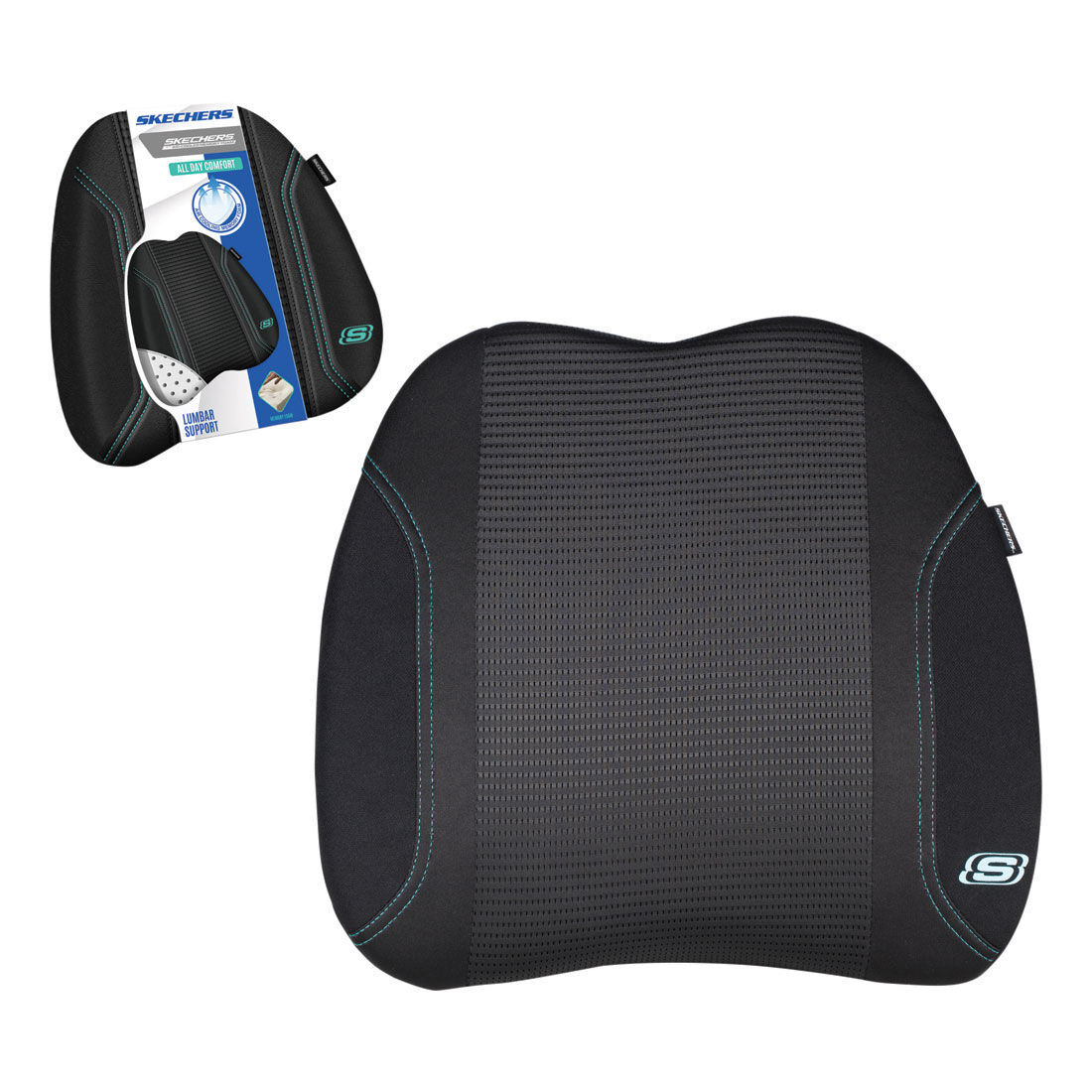 Skechers Air Cooled Memory Foam Lumbar Cushion Black/Aqua, , scanz_hi-res