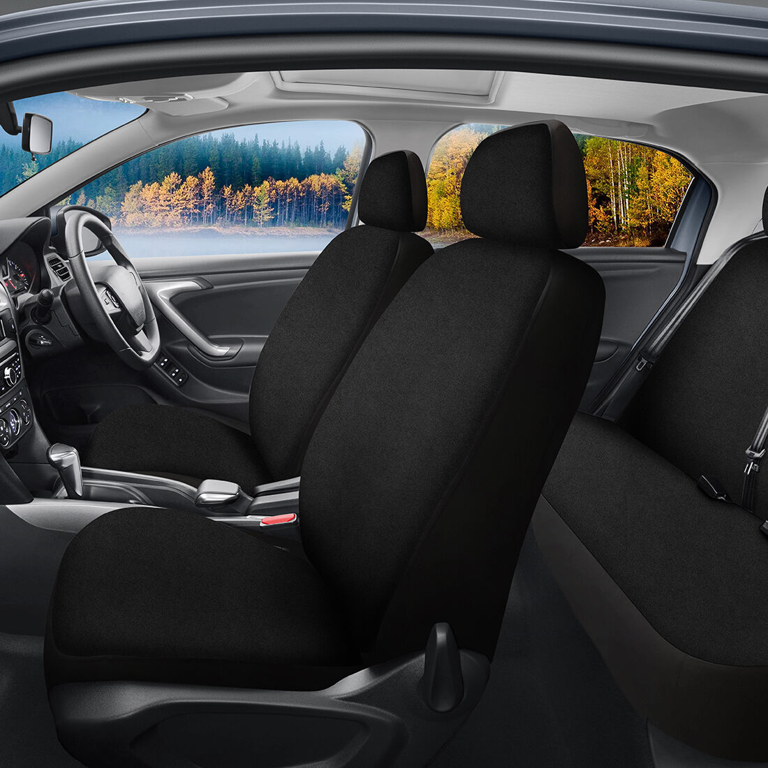 SCA Essentials Black Seat Cover Front And Rear Pack, Adjustable Headrests, Front Seat Airbag Compatible, , scanz_hi-res