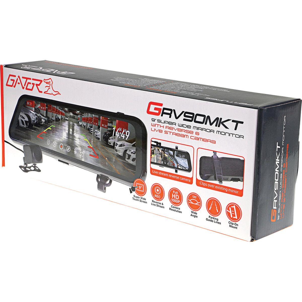 Gator GRV90MKT 9" 1080p Mirror Mounted Wired Rear View & Reversing Camera, , scanz_hi-res