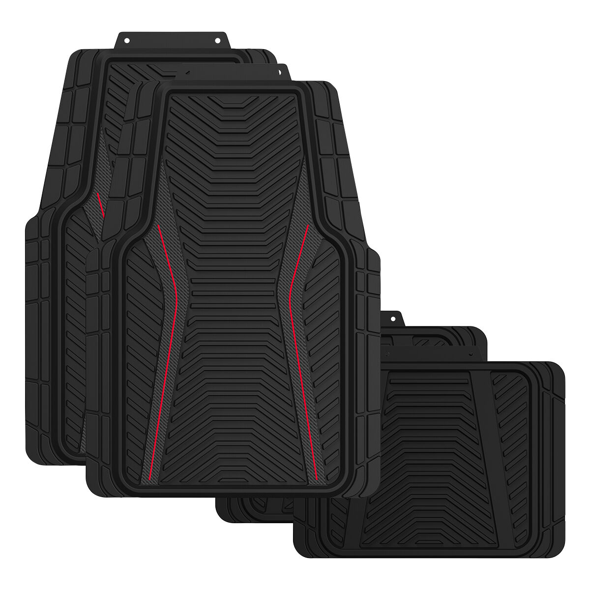 SCA Carbon Fibre PVC Car Floor Mats - Set of 4, Black/Red, , scanz_hi-res