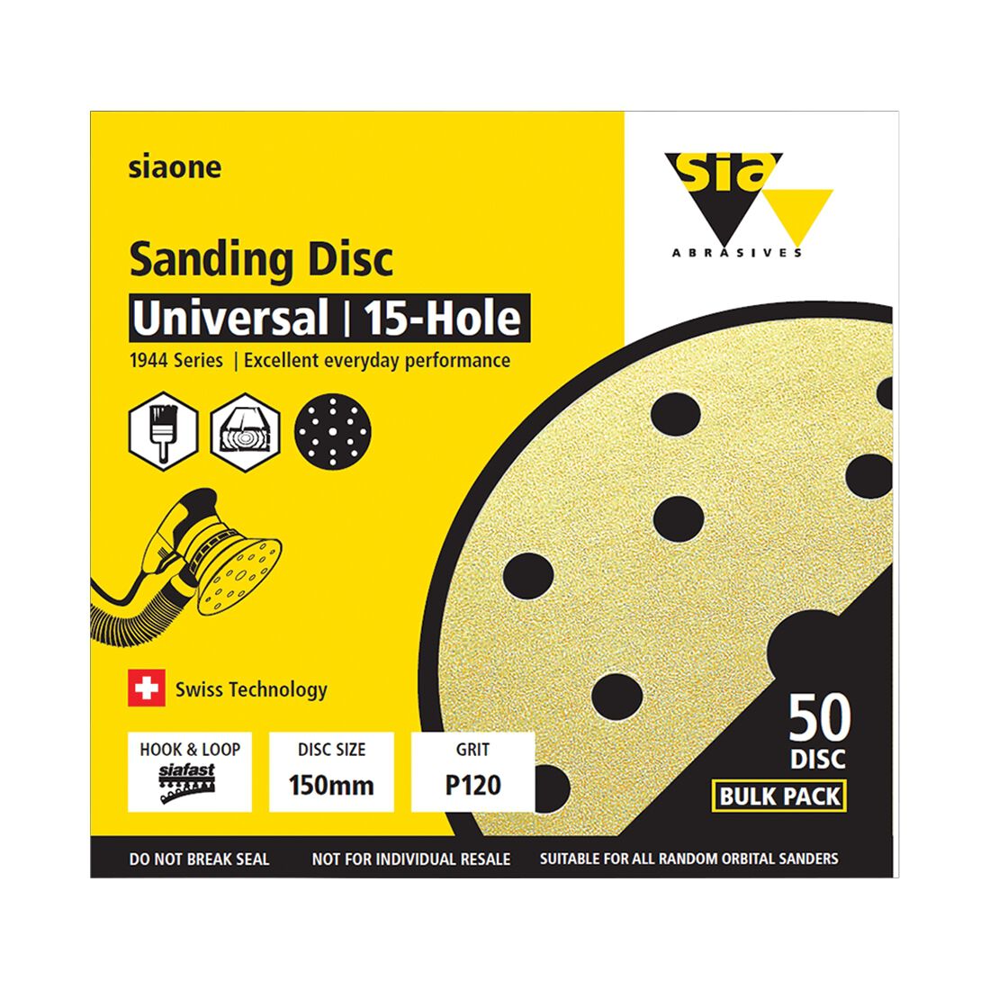 SIA Abrasives 150mm Sanding Disc, 1944 Series, 8 Hole, 60 Grit, 50 Pack, , scanz_hi-res