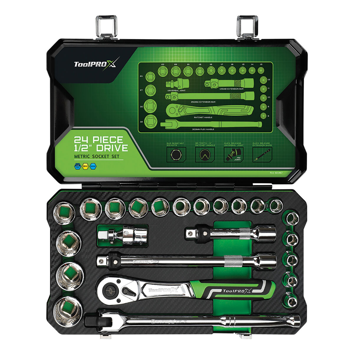 ToolPRO-X Socket Set 1/2" Drive Metric 24 Piece, , scanz_hi-res