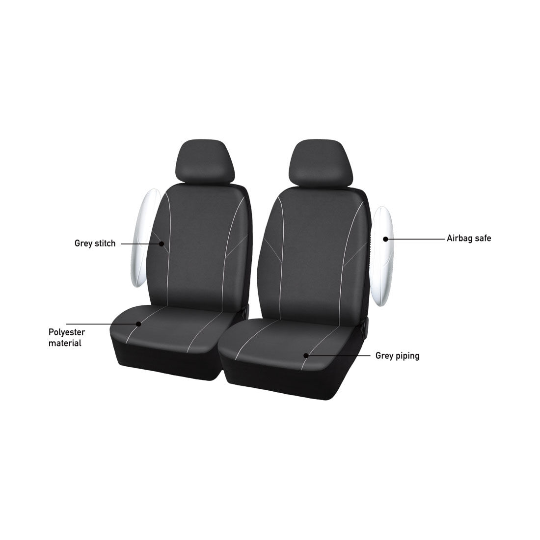 SCA Essential Polyester Seat Covers Black, Adjustable Headrests, Size 30, Front, Airbag Compatible, , scanz_hi-res