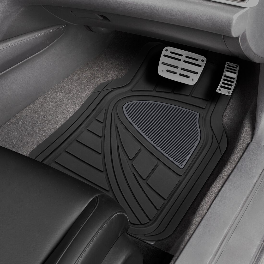 SCA Car Floor Mats PVC Rubber Two-tone Trim Black Set of 4, , scanz_hi-res