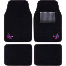 SCA Butterfly Carpet Car Floor Mats - Set of 4, Black/Pink/Blue, , scanz_hi-res