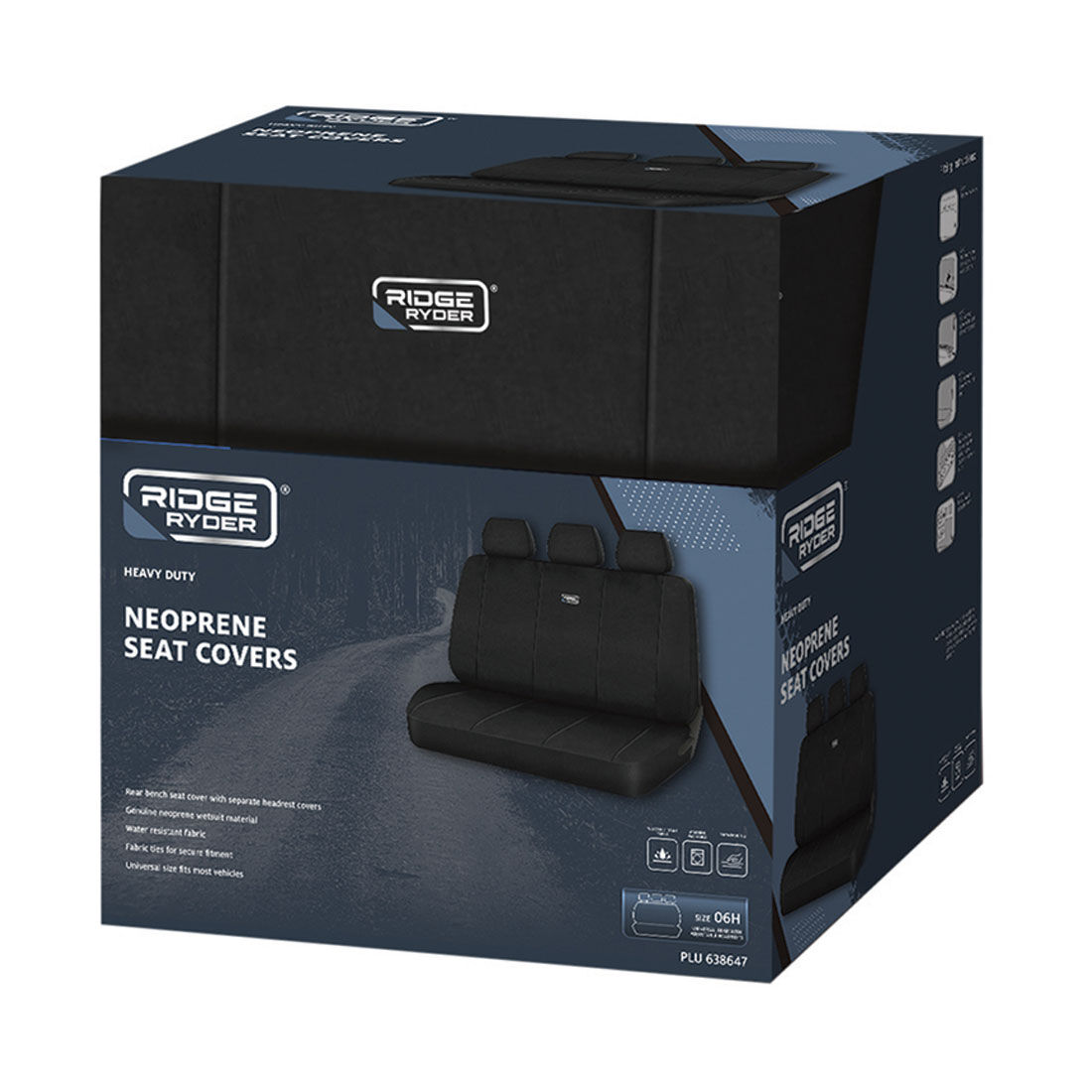 Ridge Ryder Neoprene Seat Cover Black Adjustable Headrests Rear Seat 06H, , scanz_hi-res