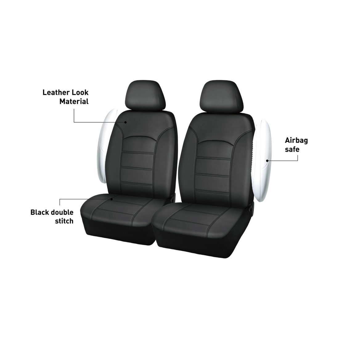 SCA Leather Look Seat Covers Black Adjustable Headrests Airbag Compatible 30SAB, , scanz_hi-res