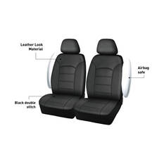 SCA Leather Look Seat Covers Black Adjustable Headrests Airbag Compatible 30SAB, , scanz_hi-res